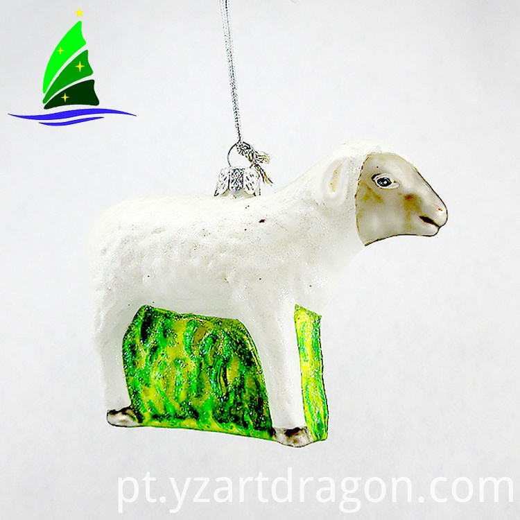 Ornamento de vidro dos carneiros brancos de suspensão Hanging Glass White Sheep Ornament